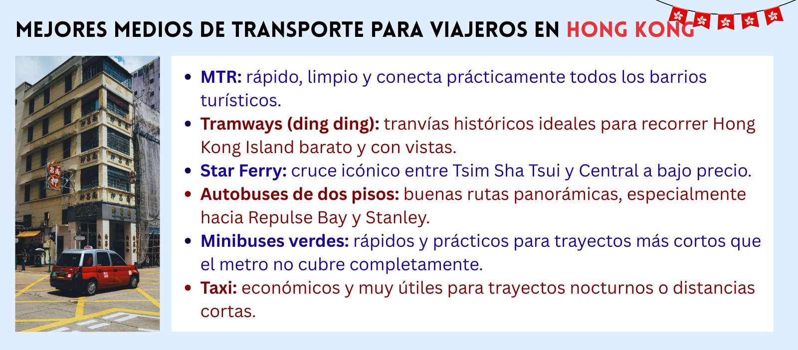 Mejores medios de transporte Hong Kong
