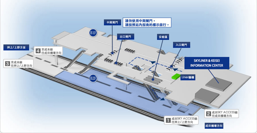 成田機場第二、三航廈前往京成電鐵 Skyliner