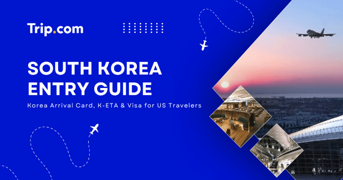 Trip.com cover Image for a South Korea entry guide featuring airport scenery and travel imagery.
