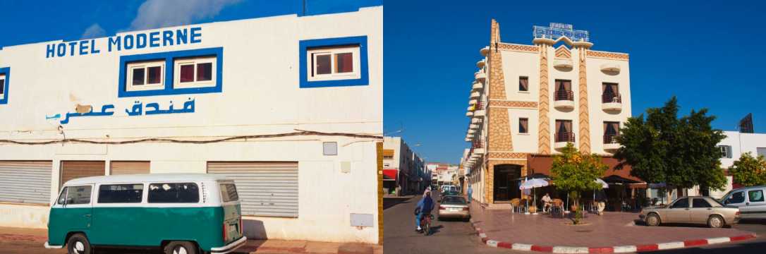 Edificios y calles del centro de Agadir con arquitectura moderna y ambiente urbano