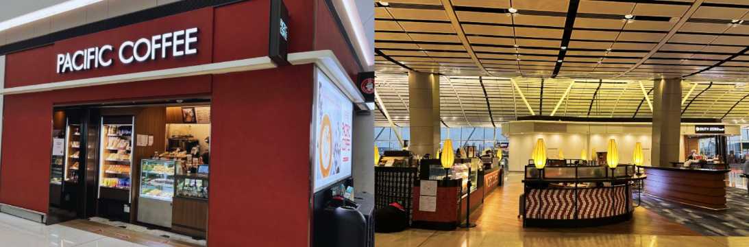 Pacific Coffee und der moderne Gastronomiebereich am Flughafen Hongkong.