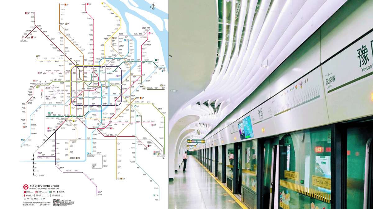 Plan du métro de Shanghai à côté d'une station moderne pour se déplacer dans la ville.