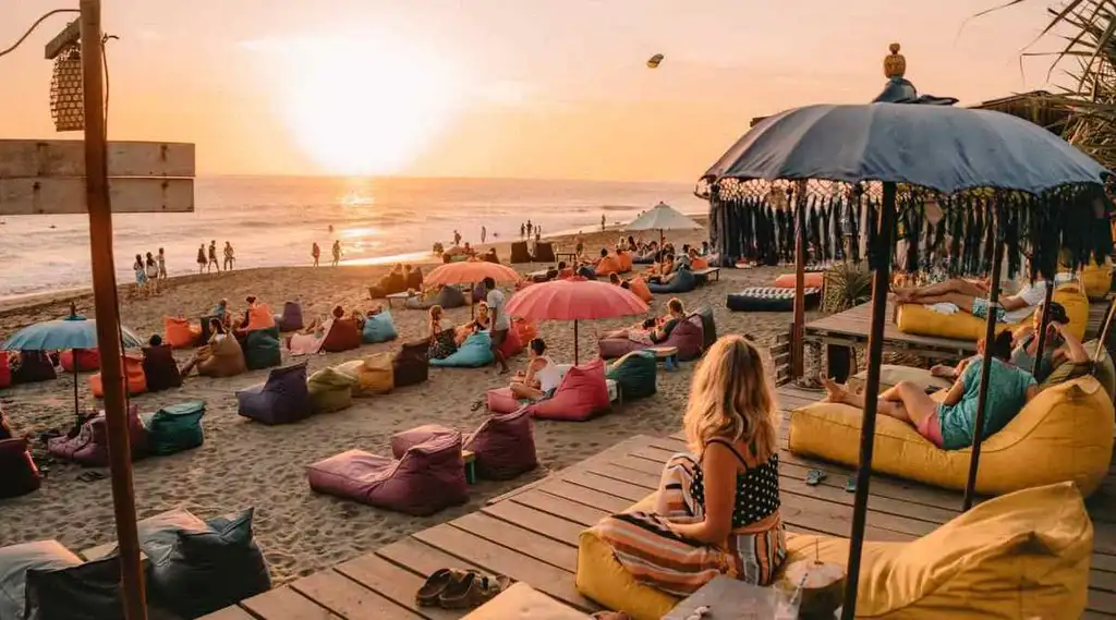 populated and chill beach of canggu