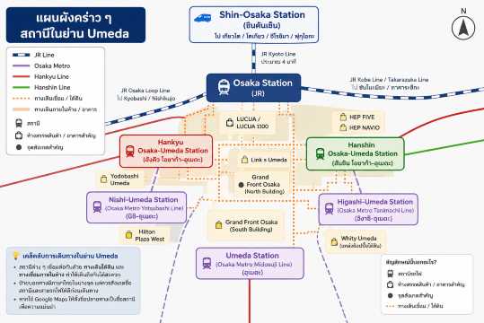 วิธีเดินทางจากสถานีรถไฟโอซาก้าไปยังเมืองยอดฮิต