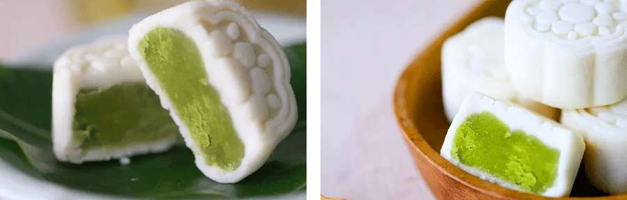 Pâtisseries traditionnelles de Hangzhou fourrées au thé vert, servies en dessert chinois