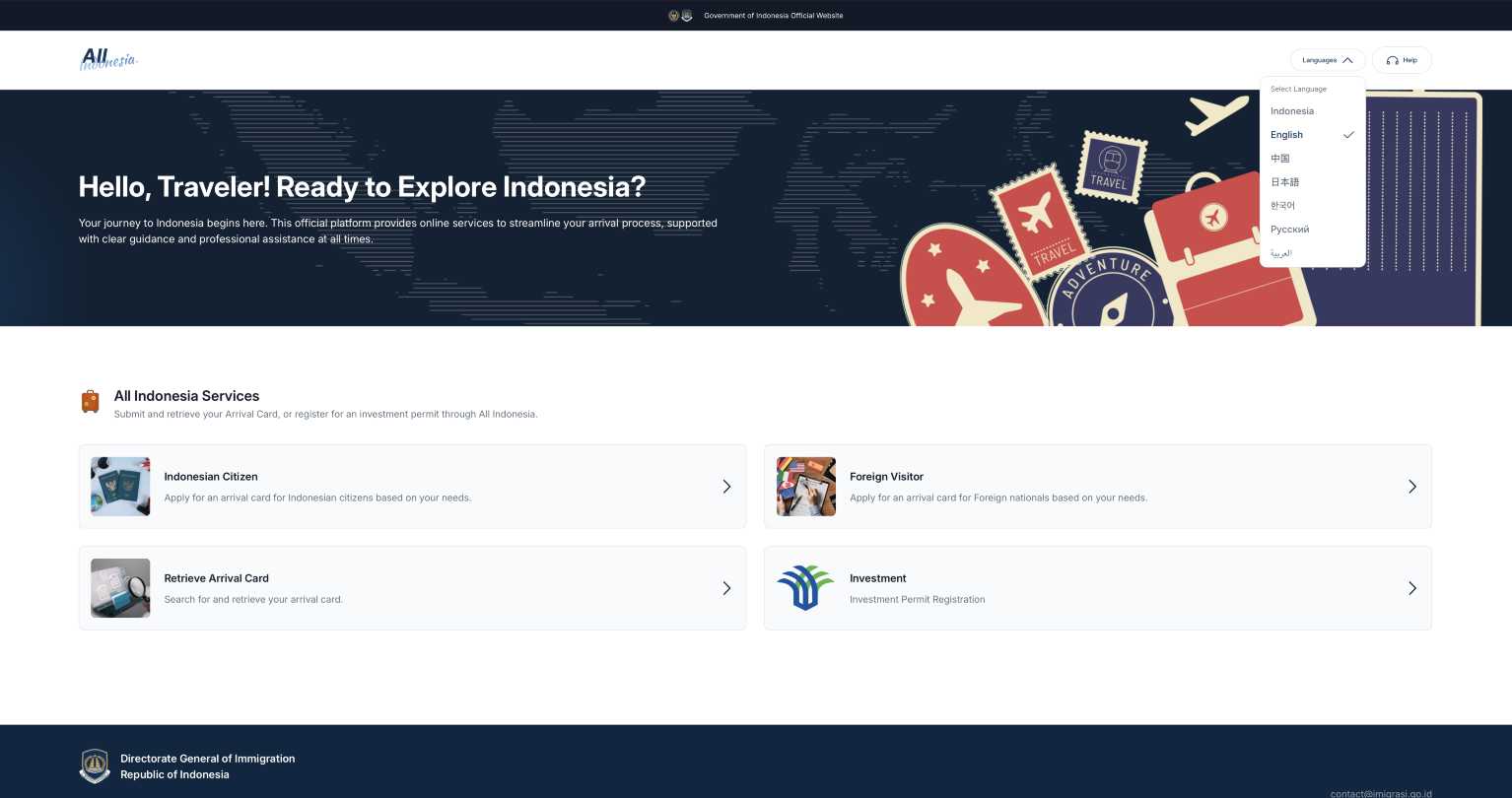 Deutsch ist leider nicht als Sprachoption für die Erstellung der All Indonesian Arrival Card verfügbar