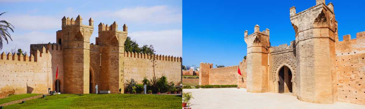 Puertas monumentales y murallas históricas de Rabat con jardines y cielo azul