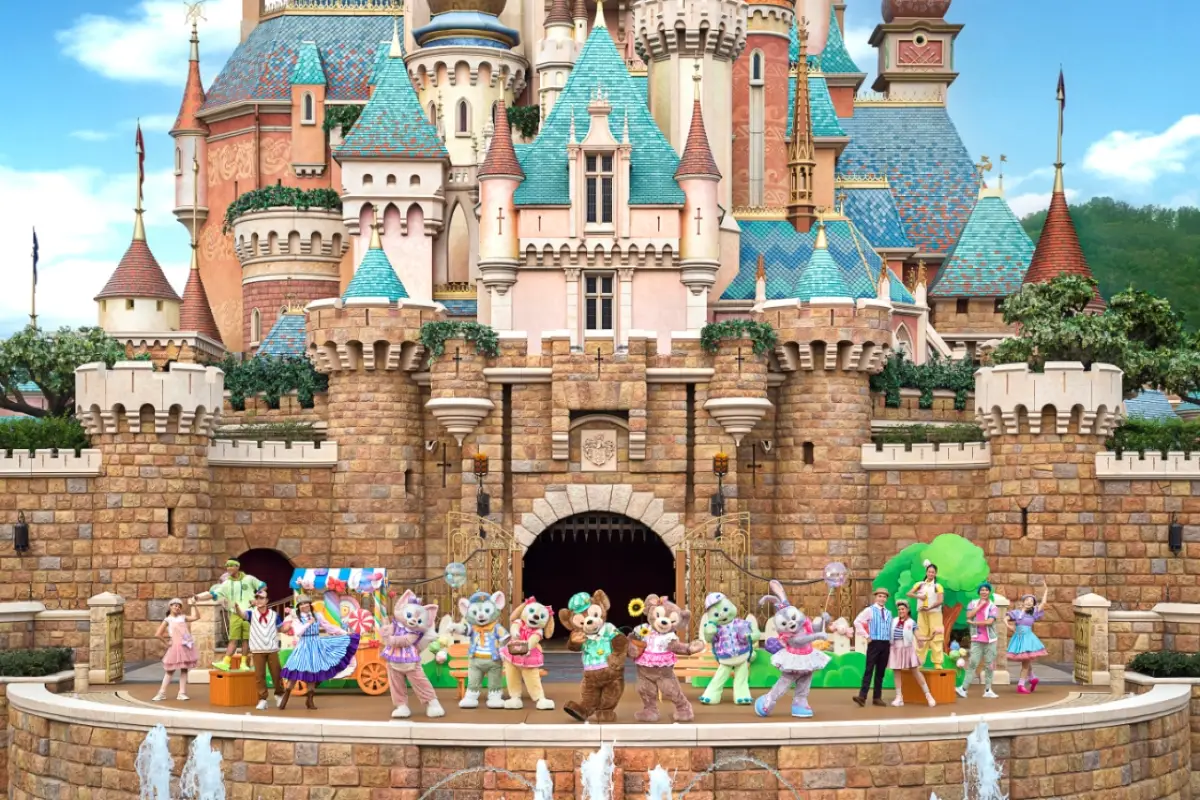 The front of Hong Kong Disneyland, with all the characters coming to greet you