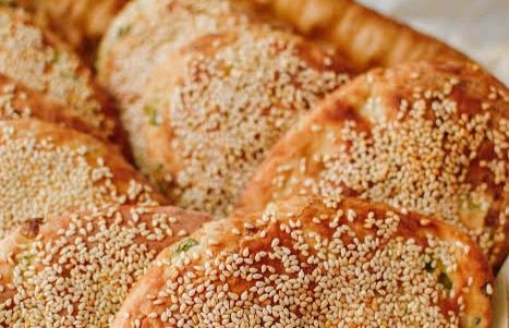 Chinese sesame flatbread, shaobing, with a golden, crispy crust