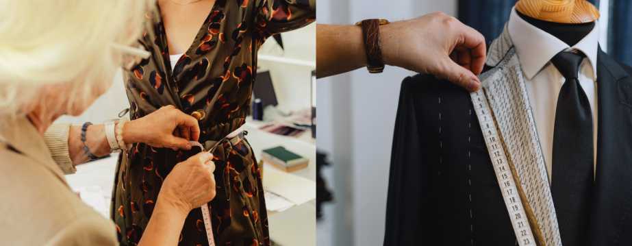 Un sarto intento a prendere le misure per realizzare abiti su misura al Mercato della Seta di Pechino