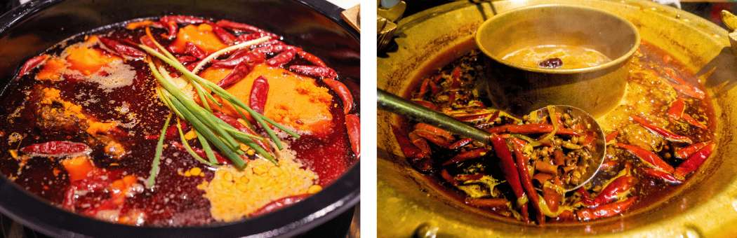 Différents styles de fondue chinoise épicée traditionnelle servis dans les restaurants populaires de Chengdu