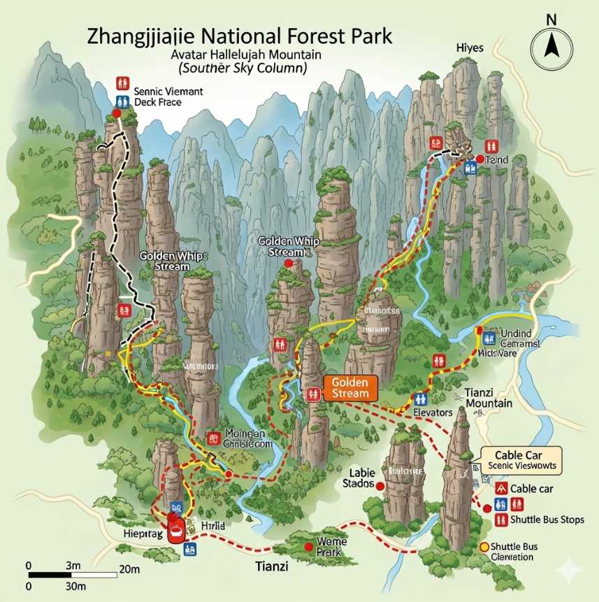 แผแผนที่อุทยานแห่งชาติจางเจียเจี้ย