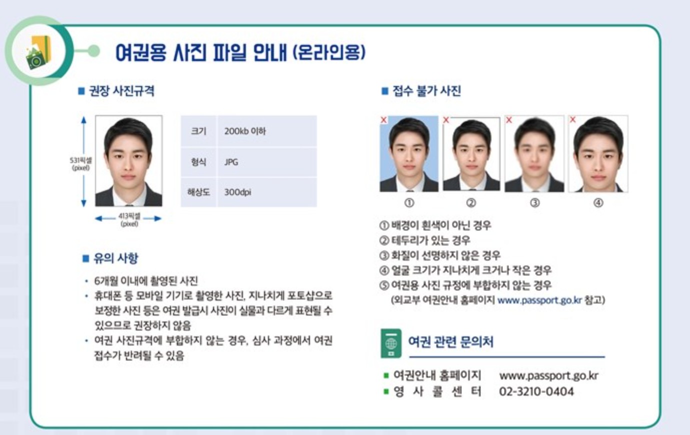 여권 재발급, 여권 사진 규정