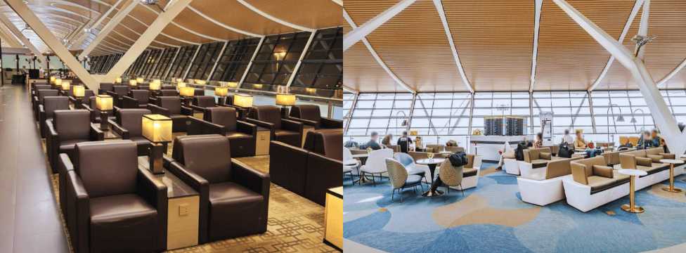 Sala VIP de aeropuerto con sillones cómodos y zona de descanso para pasajeros en tránsito.