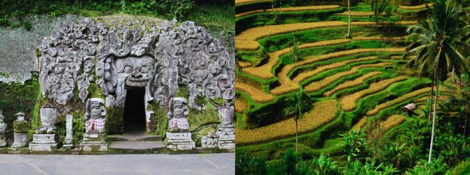Cueva sagrada de Goa Gajah y terrazas de arroz en los alrededores de Ubud