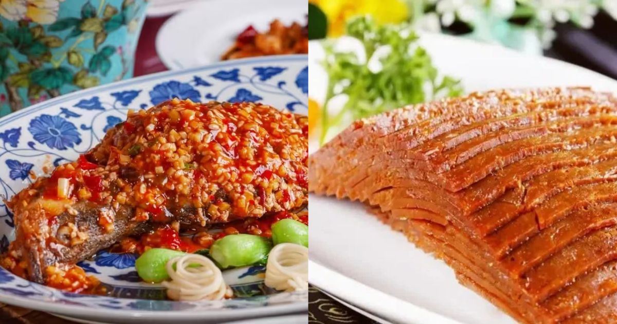 Traditionelle Gerichte der Shanghaier Küche, serviert im Mei LongZhen