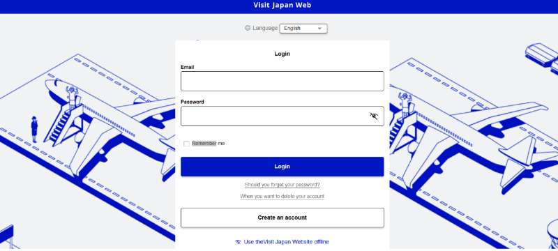 Página de inicio de sesión de Visit Japan Web para completar trámites de entrada a Japón