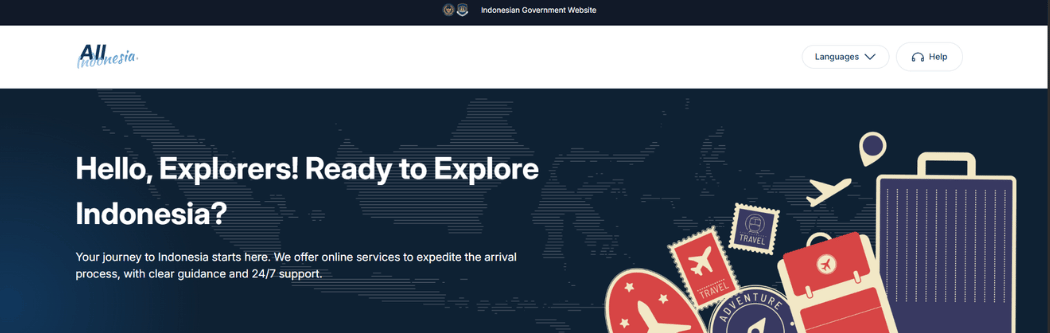 Site officiel du service d'arrivée en ligne en Indonésie, avec toutes les informations utiles pour les voyageurs internationaux