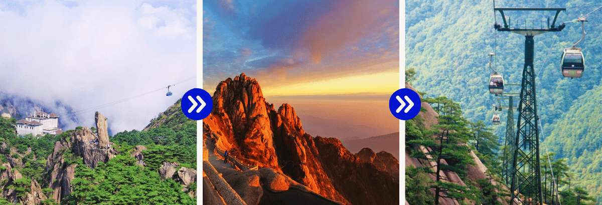 Cable cars and mountain trails in Huangshan