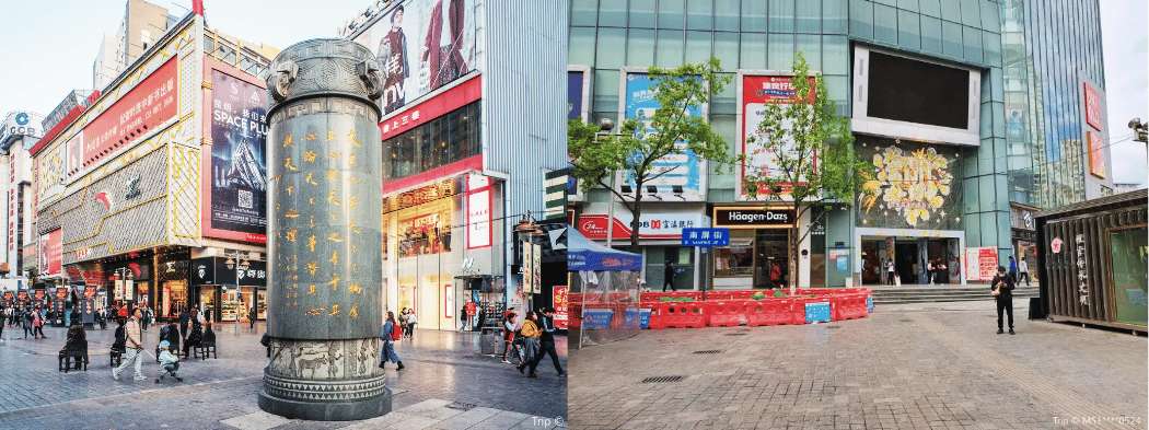 Zonas comerciales y peatonales del centro de Kunming, ideales para compras y gastronomía