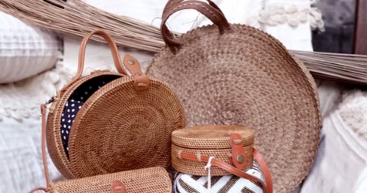display of Ata Rattan Bags