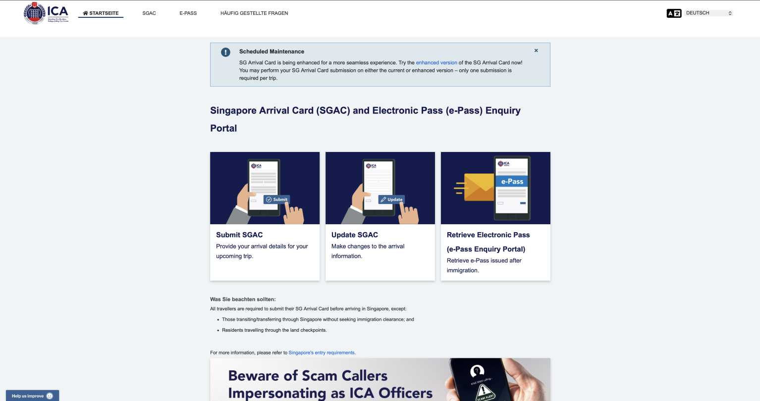 Direkt auf der Webseite der ICA kannst du die Singapur Arrival Card in wenigen Minuten beantragen