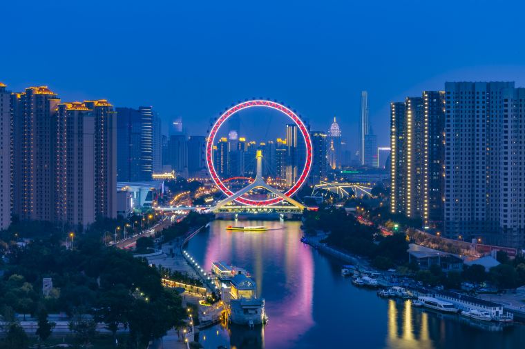 วิวค่ำคืนของ Tianjin Eye