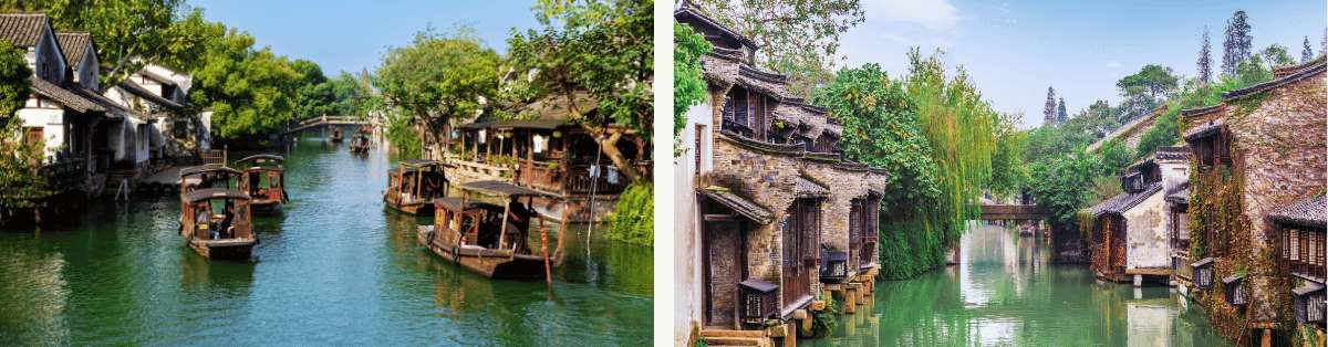 Kanäle und traditionelle Boote in Wuzhen