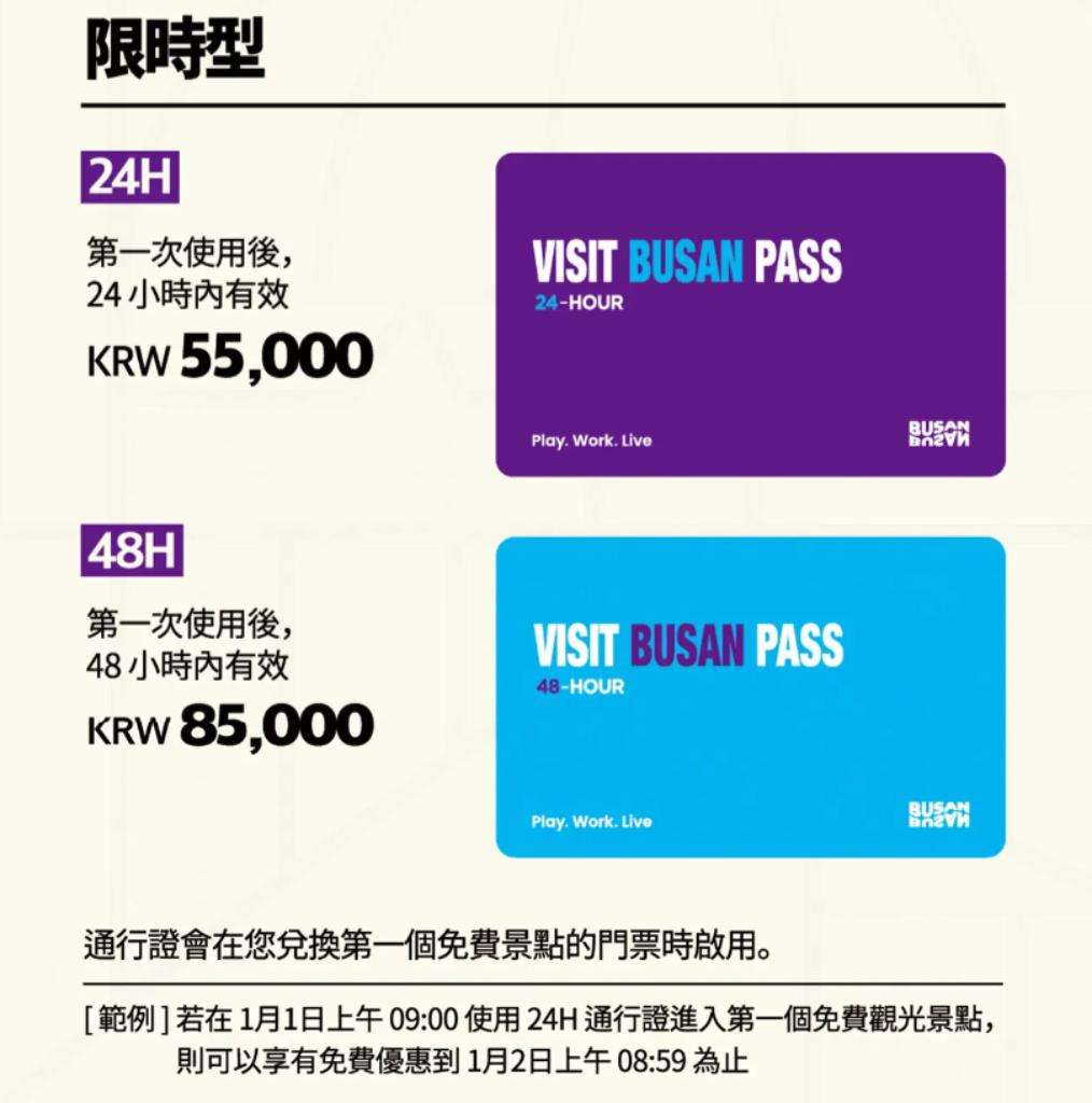 釜山 Pass 限時型:24 小時 / 48 小時