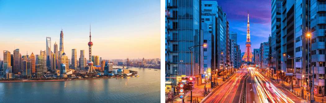 Comparativa entre el skyline de Shanghái y la Torre de Tokio
