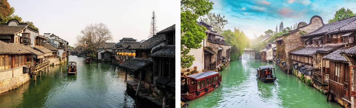 Kanäle und traditionelle Architektur in Wuzhen