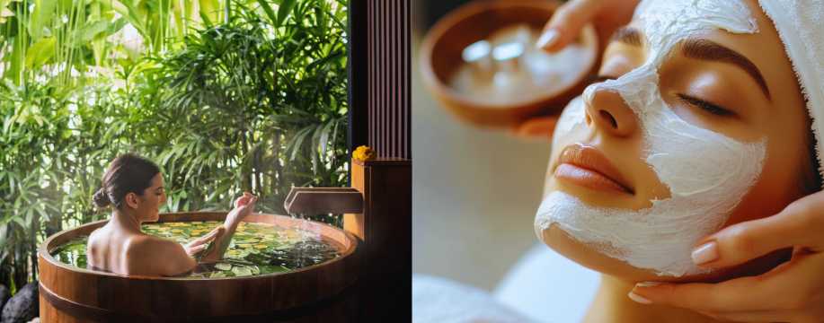 Experiencia de spa en Bali con baño floral al aire libre y tratamiento facial relajante