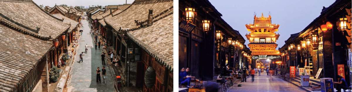 Straßen und traditionelle Architektur der Altstadt von Pingyao