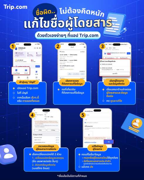 ขั้นตอนการเปลี่ยนชื่อและหมายเลขพาสปอร์ตใน Trip.com