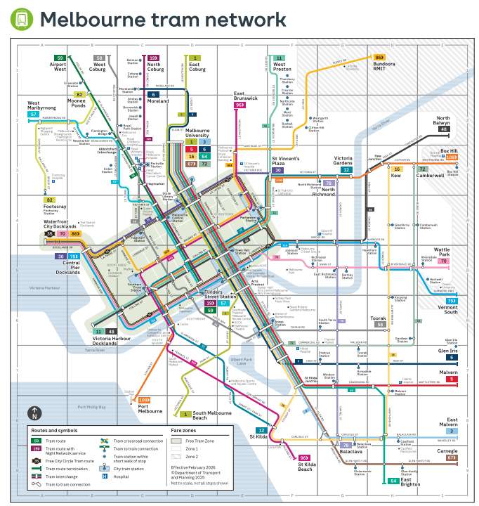墨爾本景點, 電車路線圖