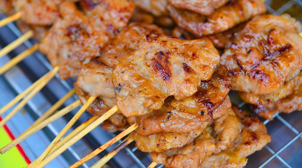 moo ping! delicious pork skewers with full of seasoning and flavor