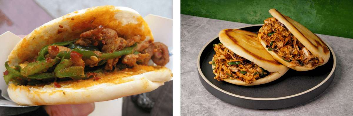 Roujiamo chino relleno de carne y verduras en pan, hamburguesa tradicional de Xi’an