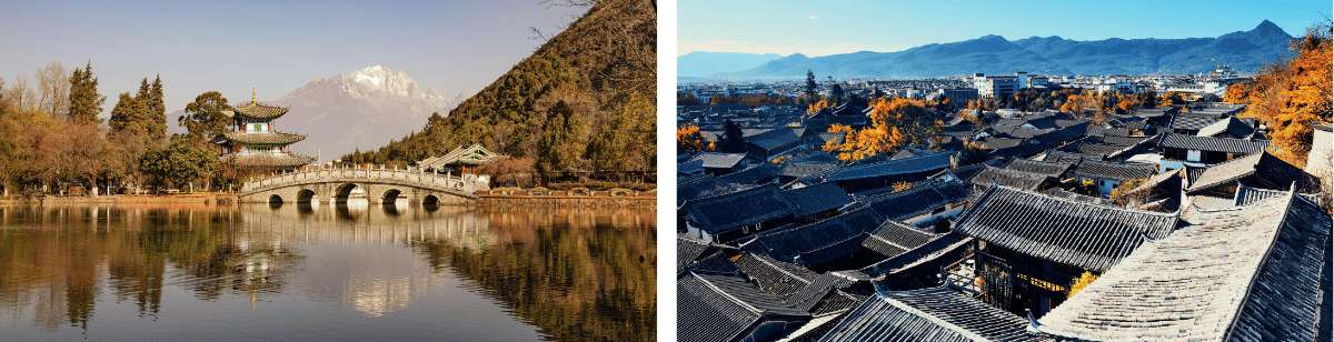 Landschaften und traditionelle Dächer der Altstadt von Lijiang