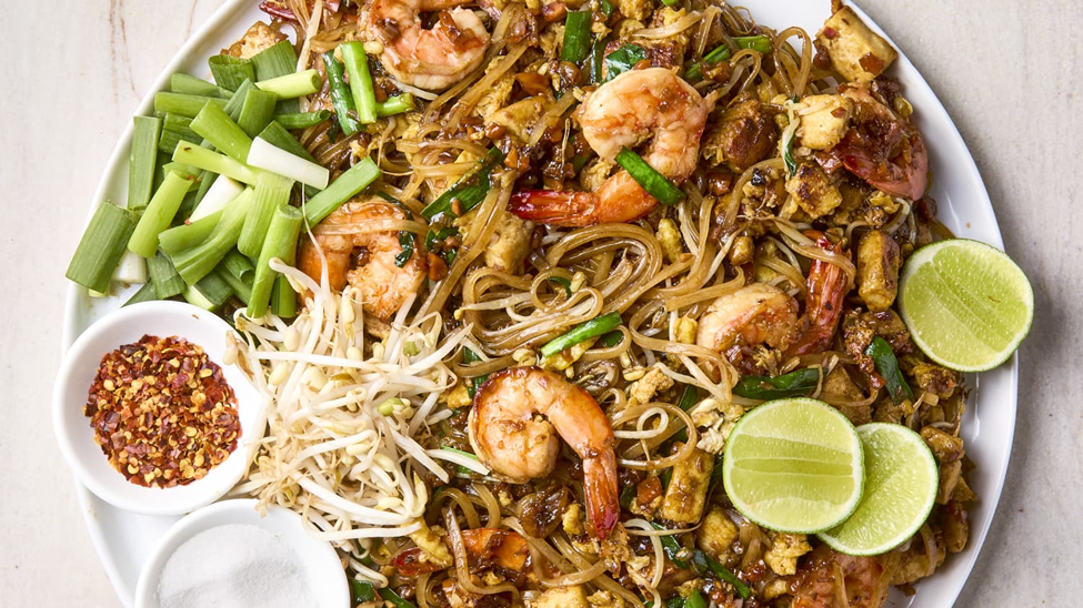 A huge plate of mouth watering pad thai