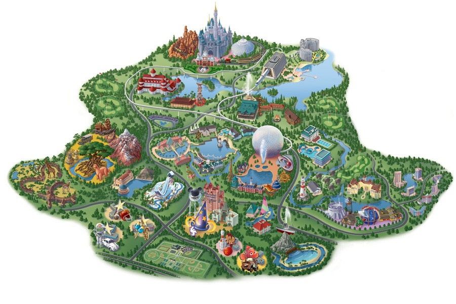 Walt Disney World Resort map showing the four theme parks and surrounding areas