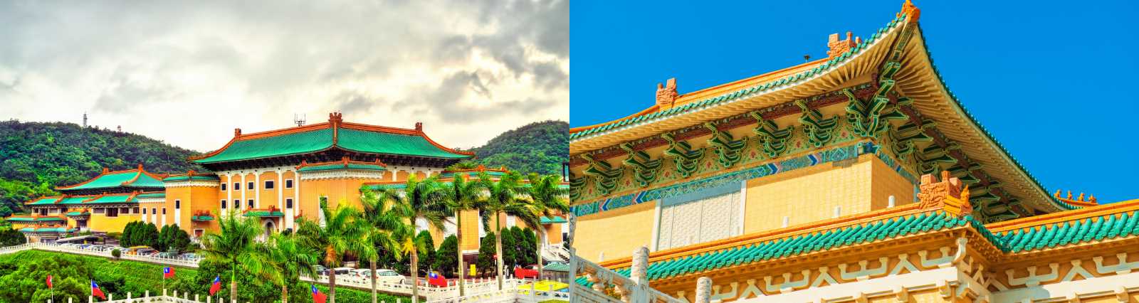 Edificio del Museo Nacional del Palacio de Taipéi con arquitectura tradicional y tejados verdes