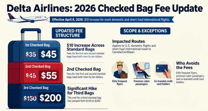 Delta Airlines 2026 Checked Bag Fee Update