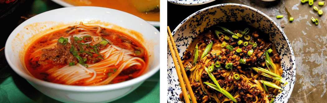 Nouilles épicées de Chengdu à l'huile de piment et à la viande, façon cuisine de rue du Sichuan