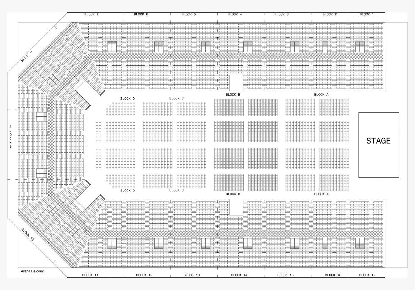 AsiaWorld-Arena （1號展館）- 三面舞台（全場）配置