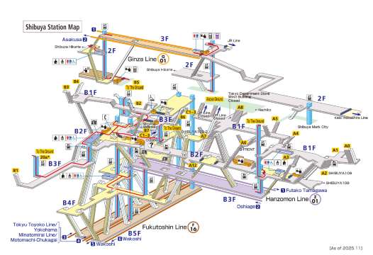 แผนผังและทางออกสถานีชิบูย่า