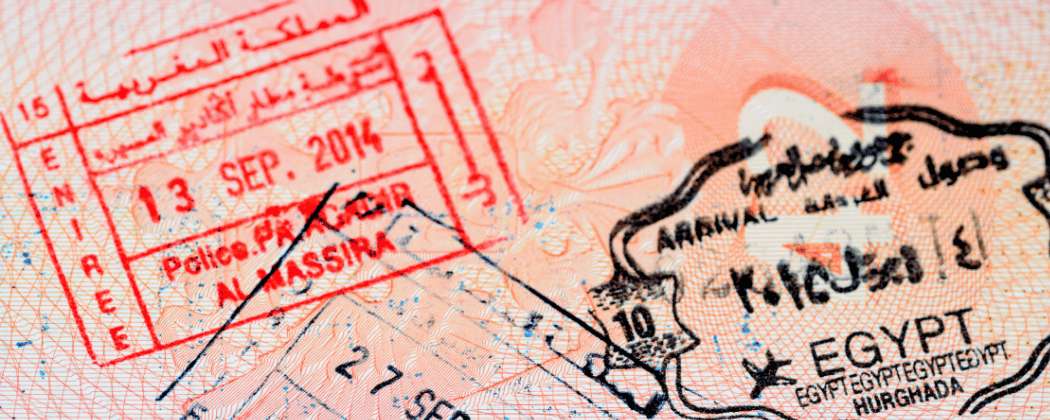 Entry and exit stamps in your passport, used at international border controls.