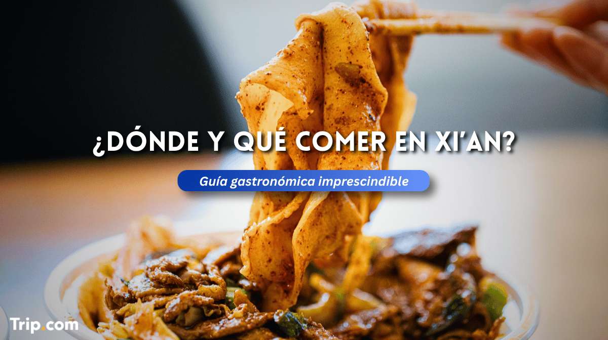 Portada guía gastronómica de Xi’an con fideos anchos, comida típica del norte de China