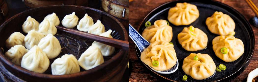 Des xiao long bao fraîchement préparés, servis dans un panier en bambou et sur une assiette traditionnelle