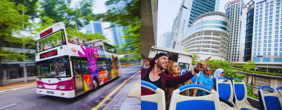 Hop-On Hop-Off sightseeing bus tour through the centre of Kuala Lumpur, weaving between skyscrapers