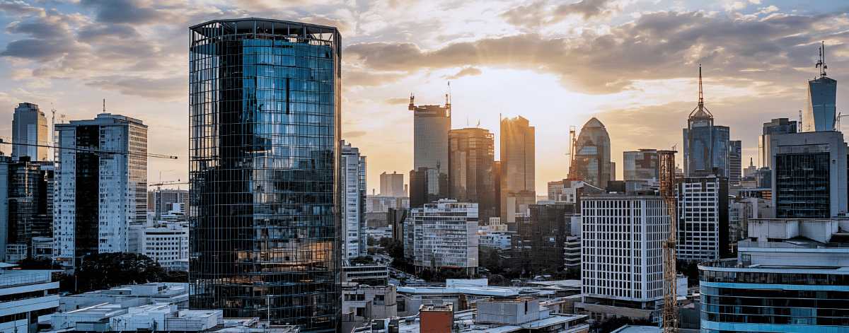 Vista urbana moderna con rascacielos y edificios de oficinas en una gran ciudad internacional